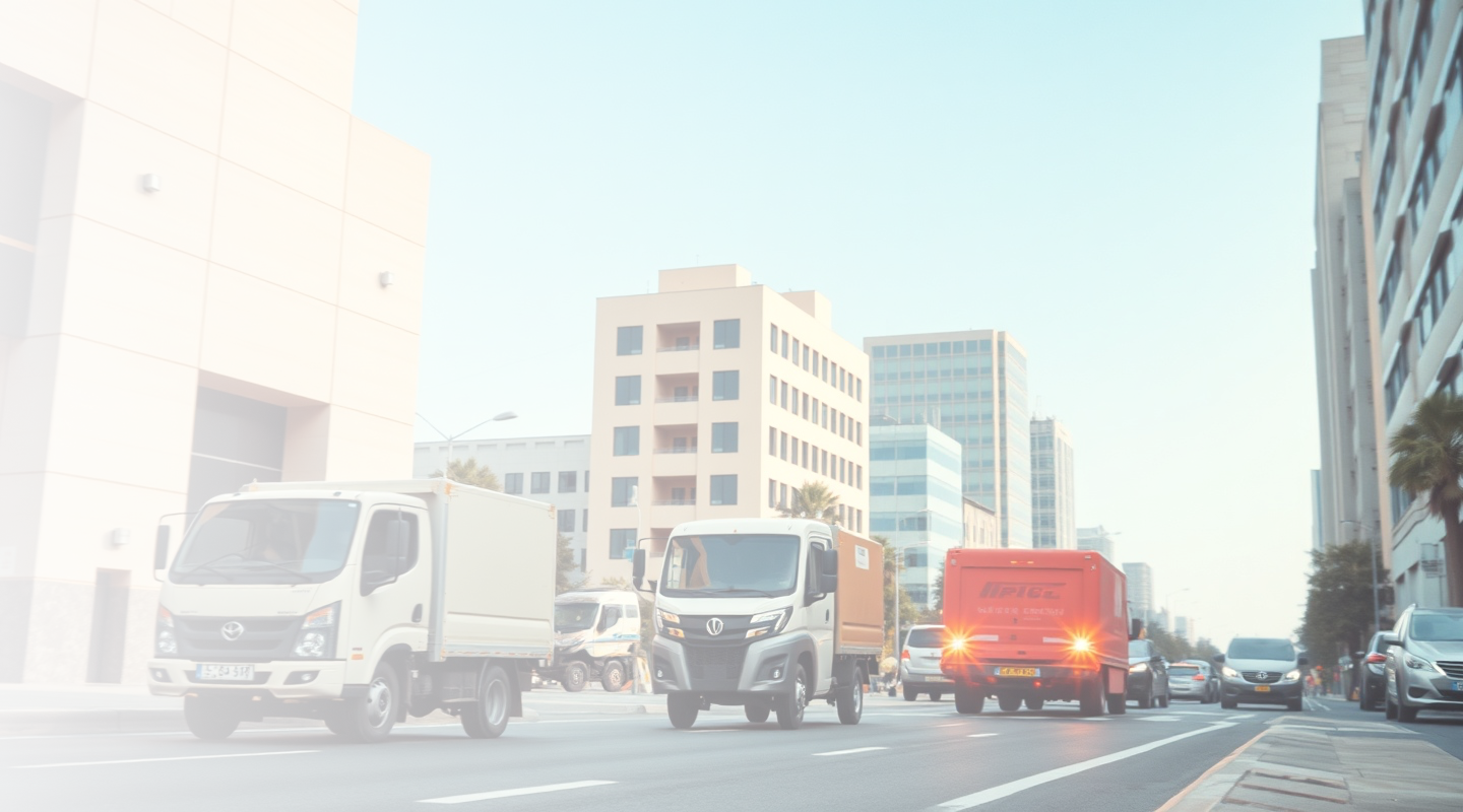 Urban delivery scene with trucks
